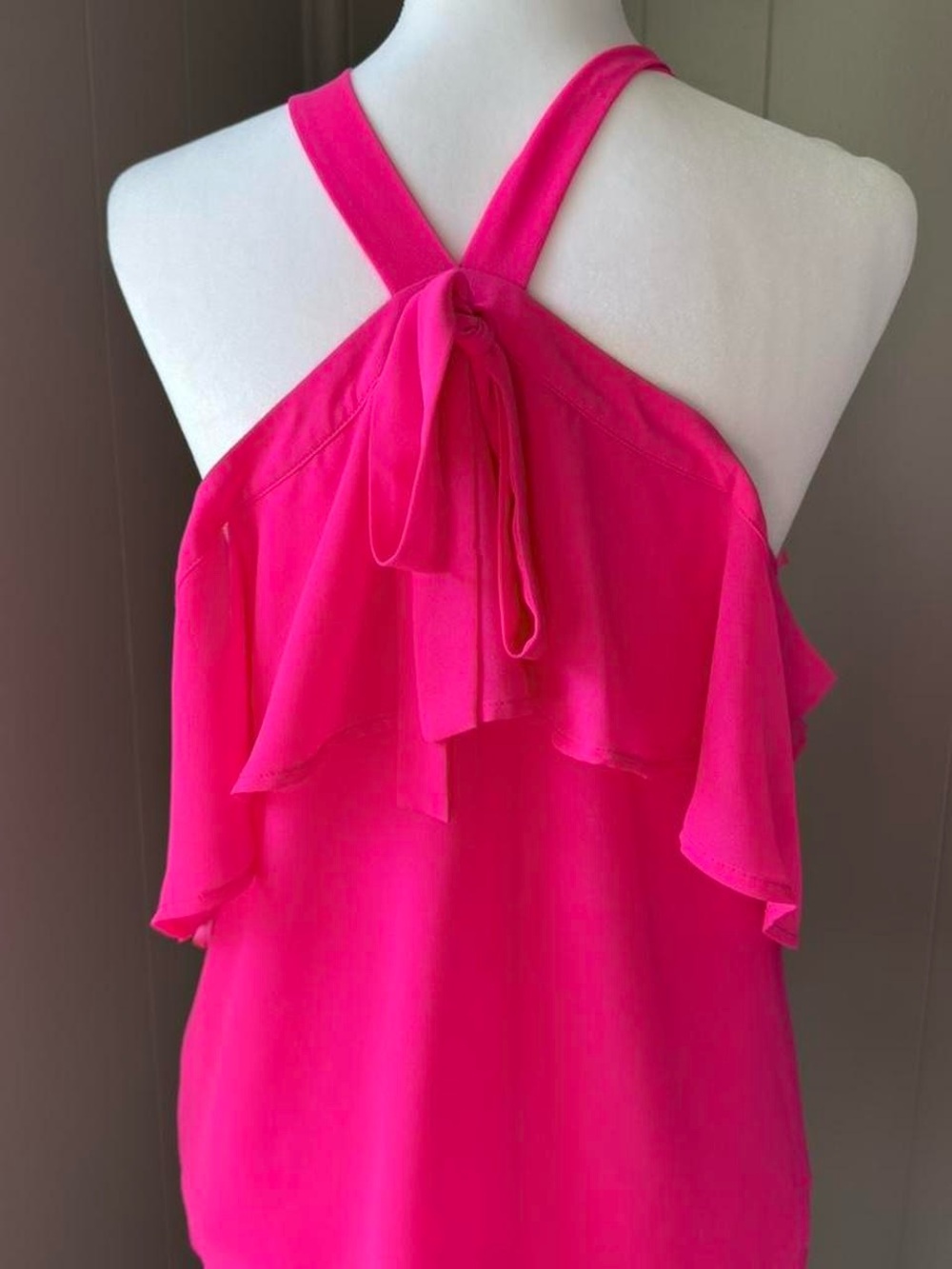 Hot Pink Halter Ruffle Neck Blouse - Picture 3 of 5